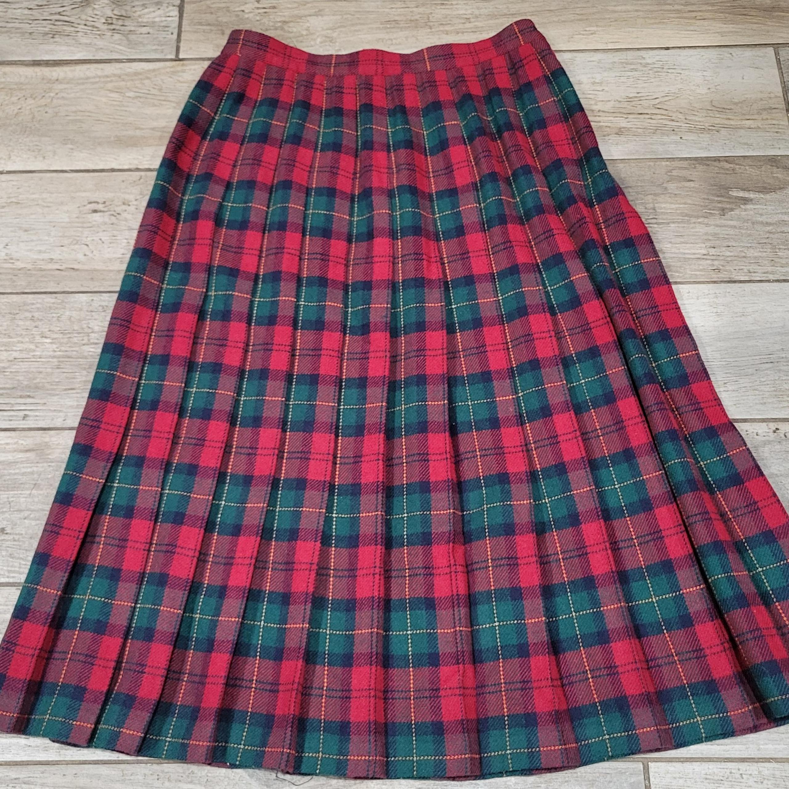 Koret Womens wool pleated vintage skirt sz 10 red green plaid
