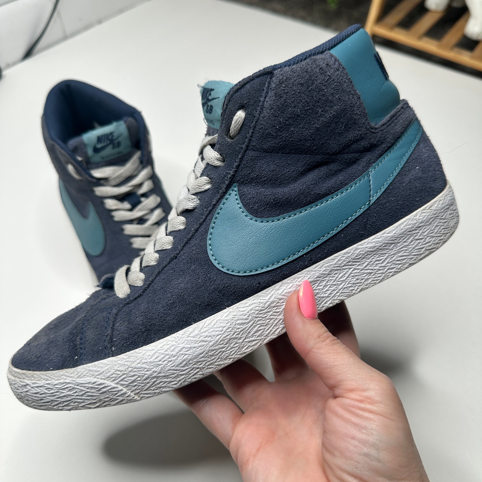 Nike SB Zoom Navy Aqua Blazer Mid Hi Sneakers