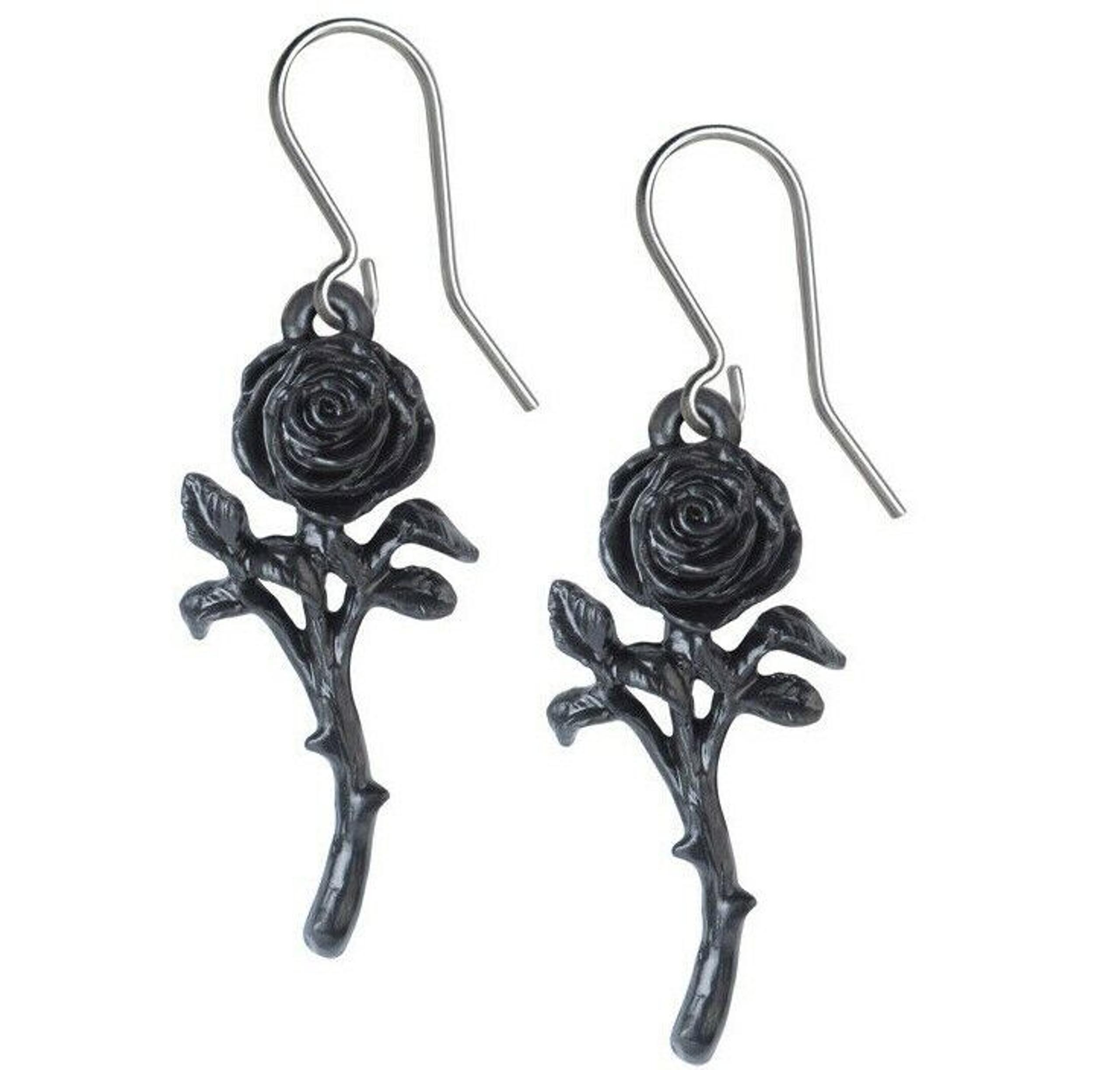 Alchemy Gothic The Romance of the Black Rose Earrings Dangling Hooks E421 New