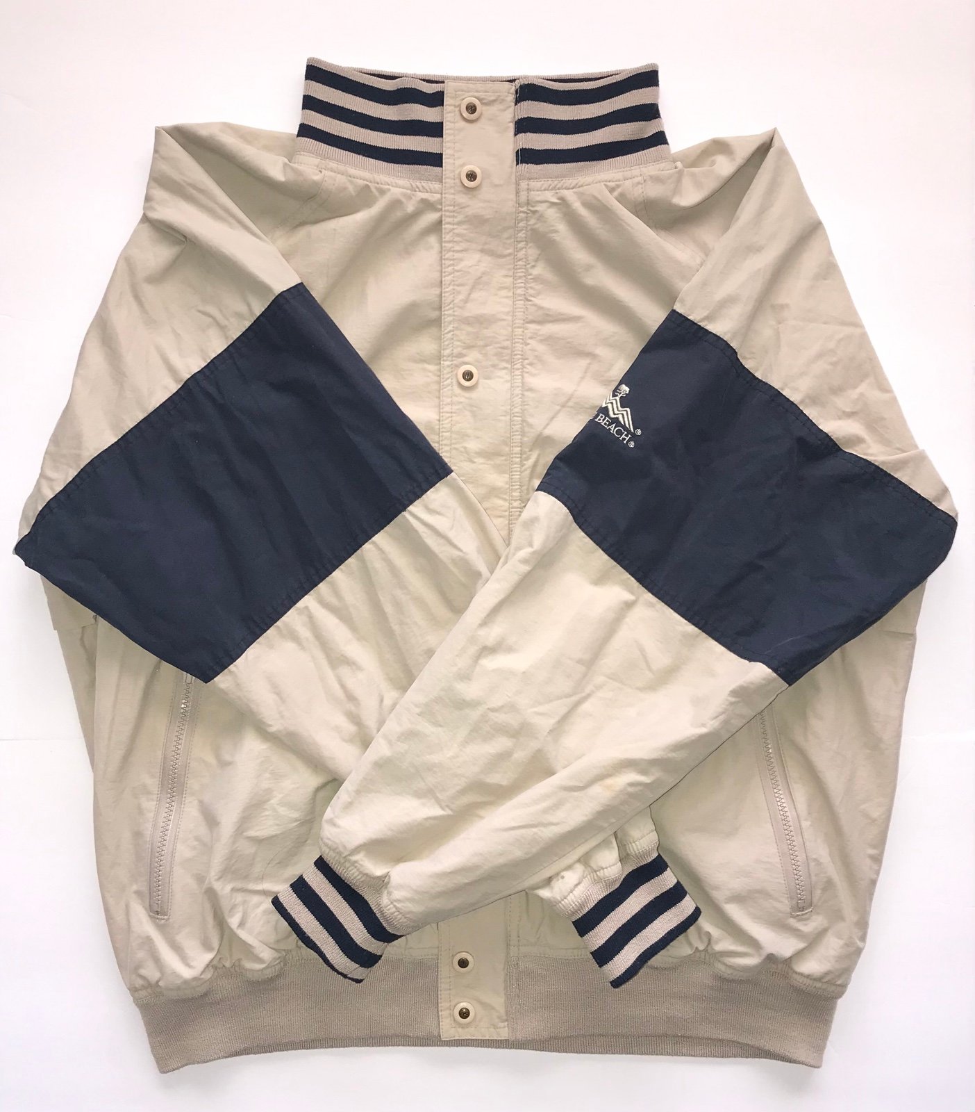 VTG CUTTER & BUCK Jacket Men’s Large Beige Full Zip Embroidered Logo Zip Pockets
