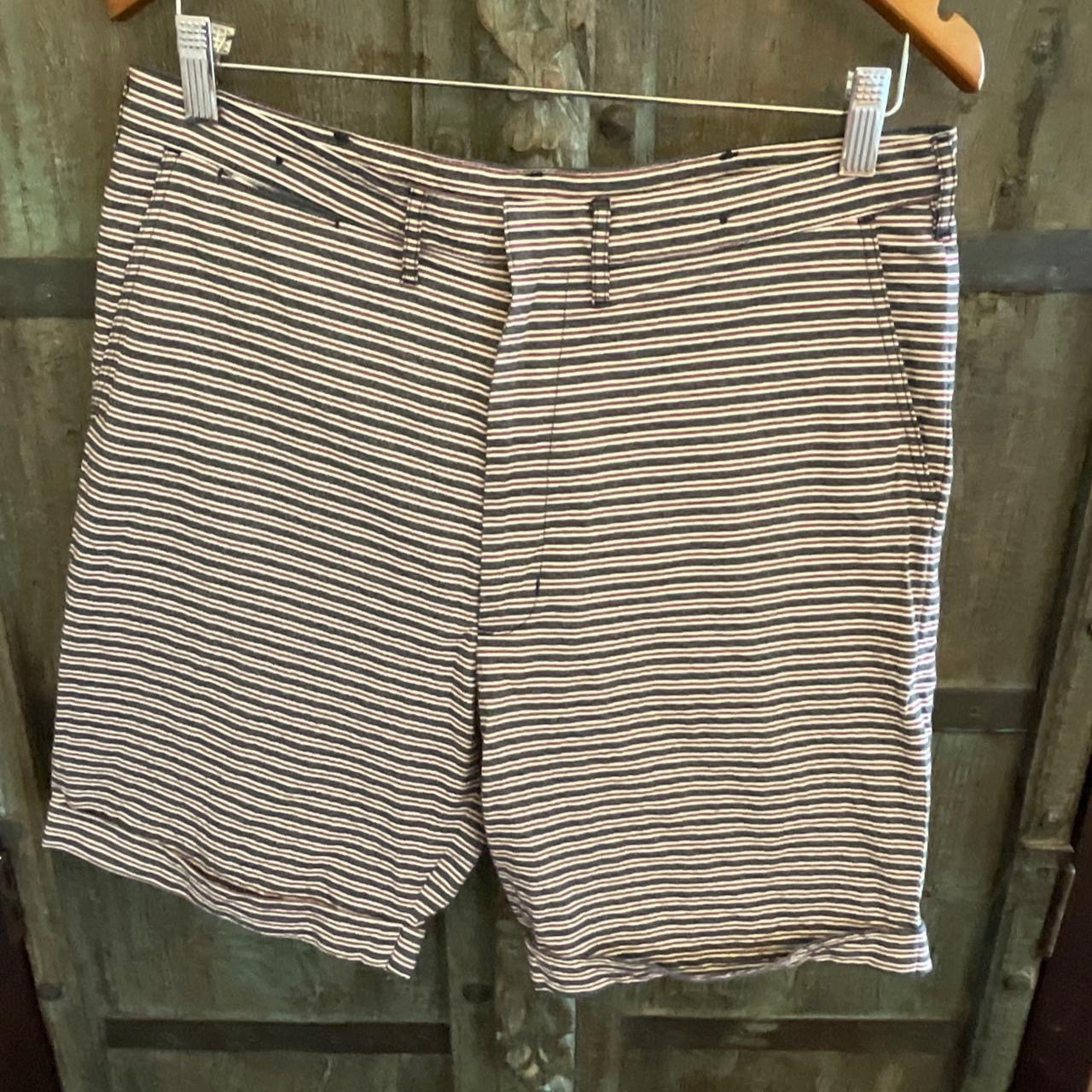 Monitaly Cuffed Seersucker Shorts in Navy/Red Stripe