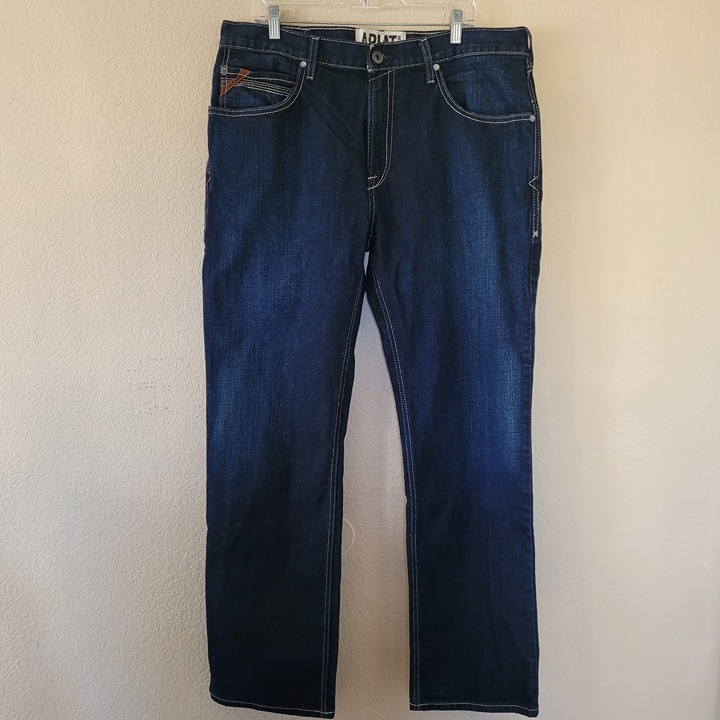 Ariat Mens M2 Relaxed Boot Cut Dark Wash Jeans Size 38x34 Western Thick Stitch