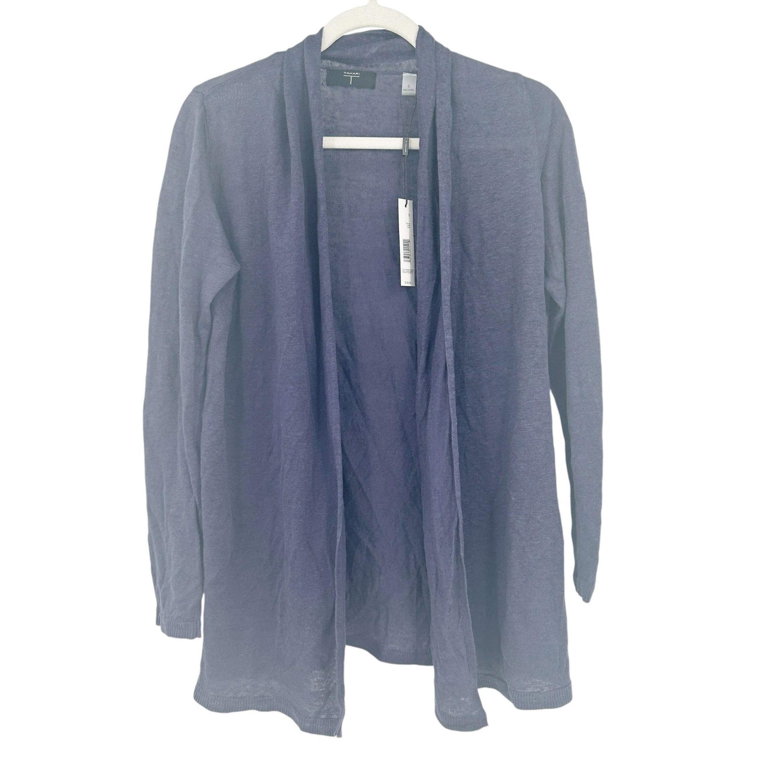 NWT Tahari Womens Fall Beachy Lightweight 100% Linen Open Front Cardigan Size S