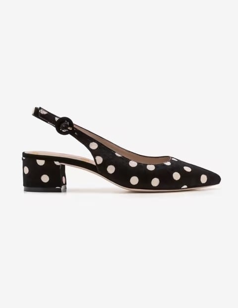 BODEN Women's Size 37/US 6.5 White Polka Dot Low Heels Sandals in Calf Hair