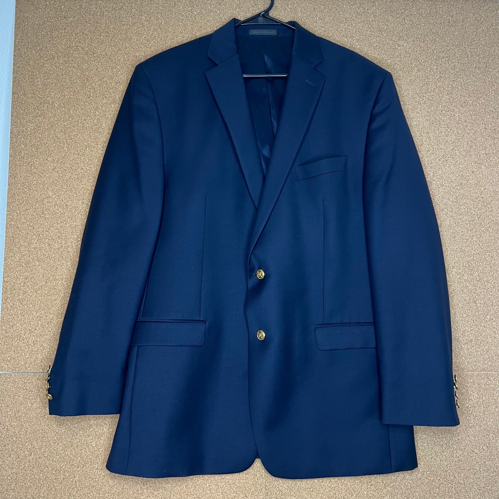 Lauren Ralph Lauren Navy Blue Blazer Sport Coat with Gold Buttons 100% Wool 44L