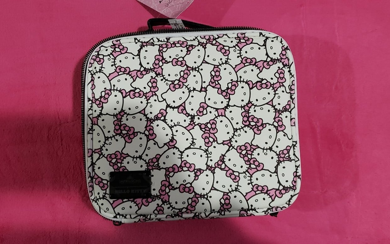 Hello kitty cometic travel case with handle and removable slots