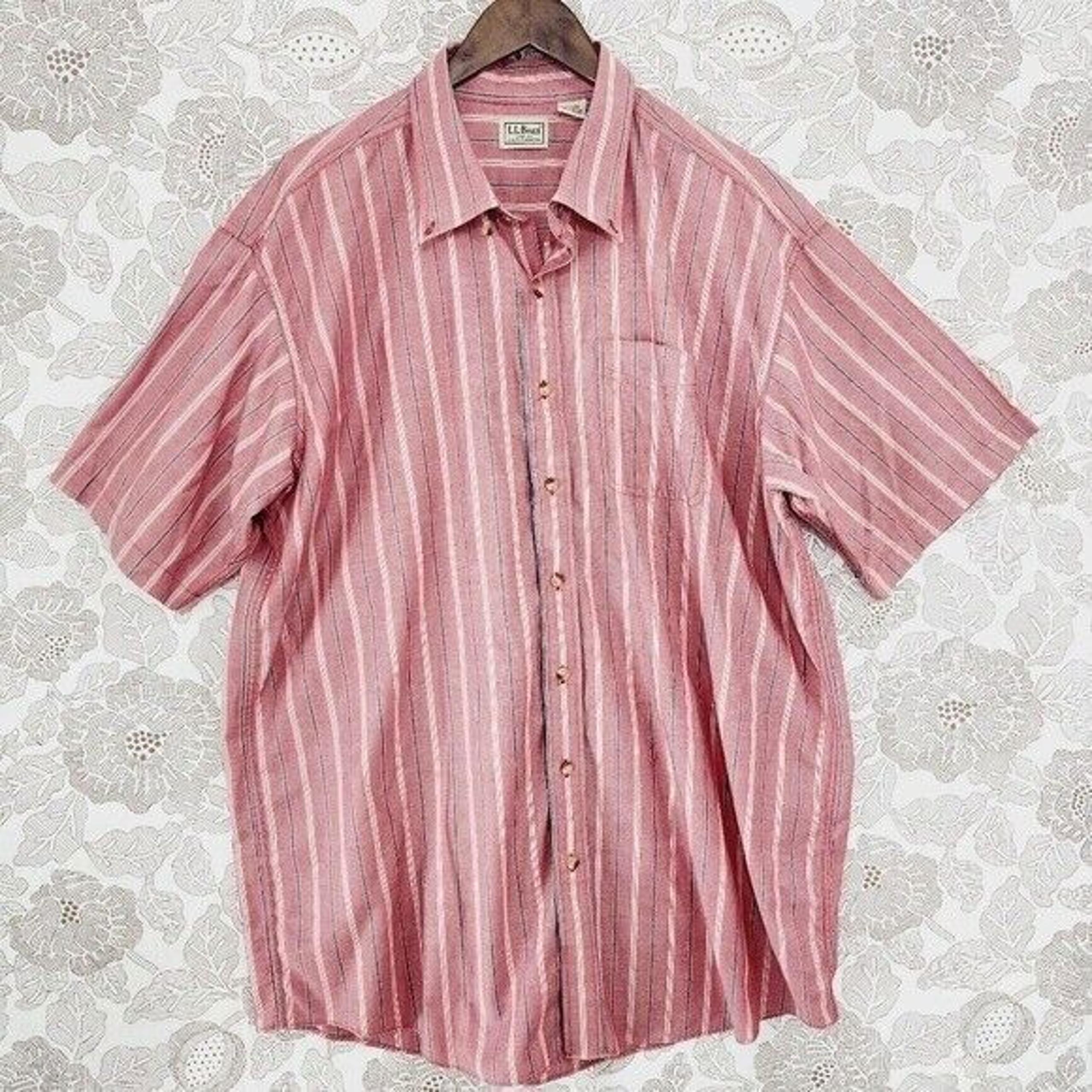 L.L. Bean Cotton short sleeve Button down Striped Men's XL Tall