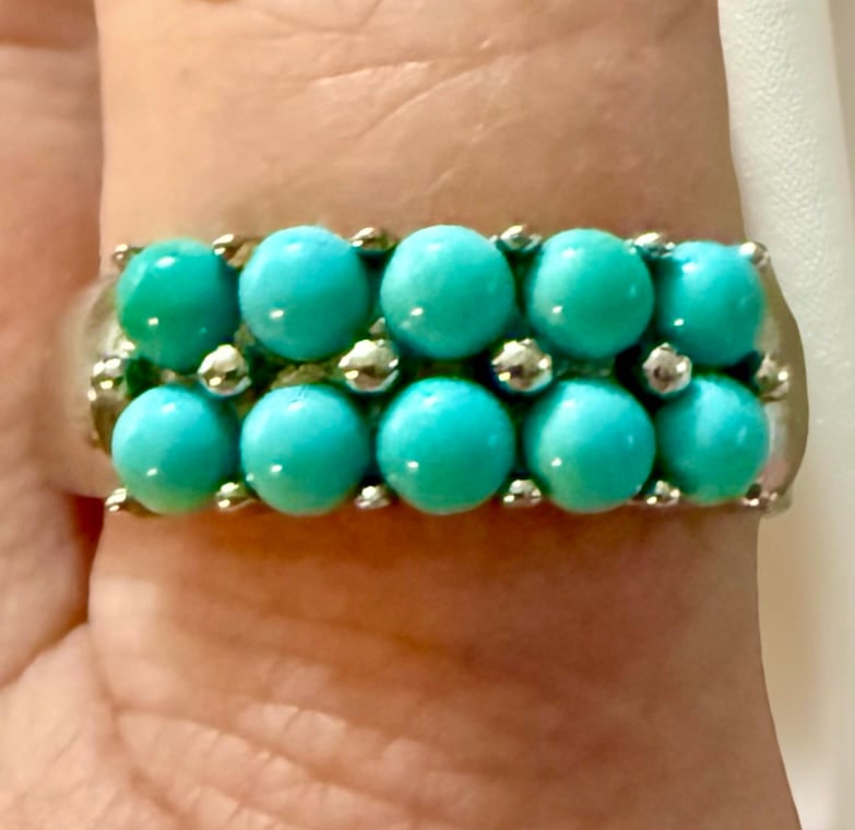 Victoria Wieck Two Row Turquoise And 925 Sterling Silver Ring Size 9.75