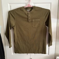 Duluth Trading Men's Burly Thermal Henley Olive Green Relaxed Fit Large READ