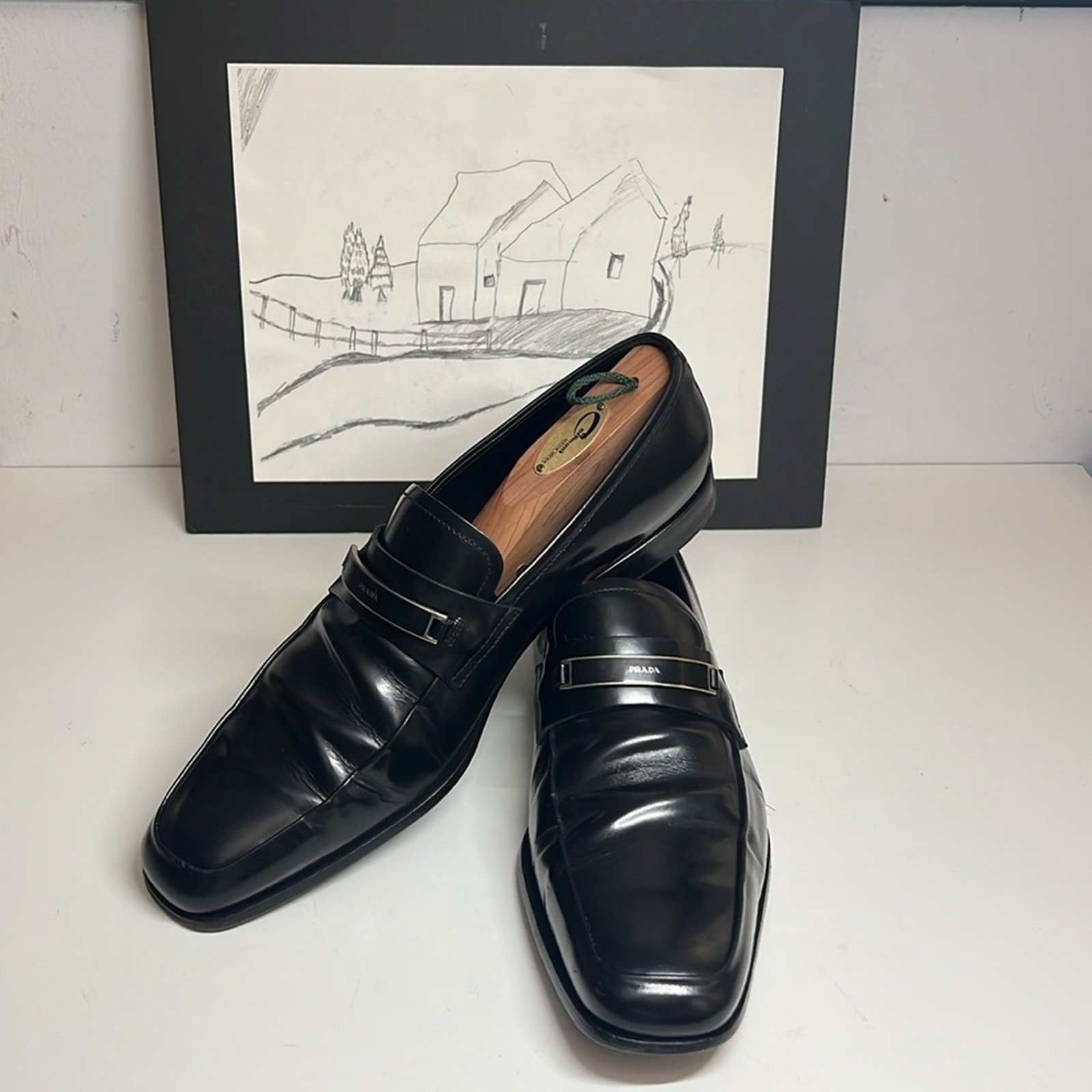 Prada Black Patent Leather Logo Loafers Men’s AU 8 US Size 9