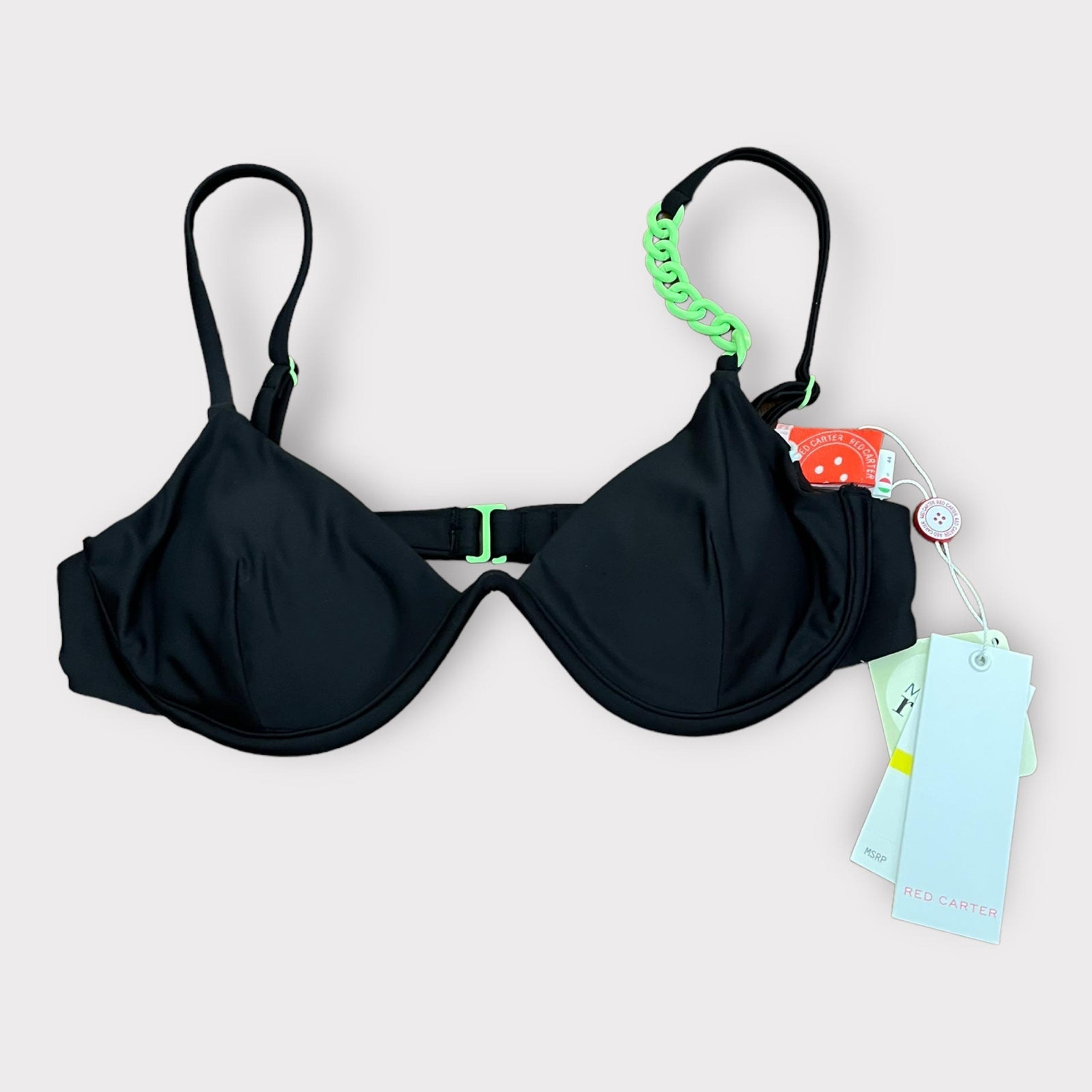 Red Carter Black & Lime Green Chain Bikini Top