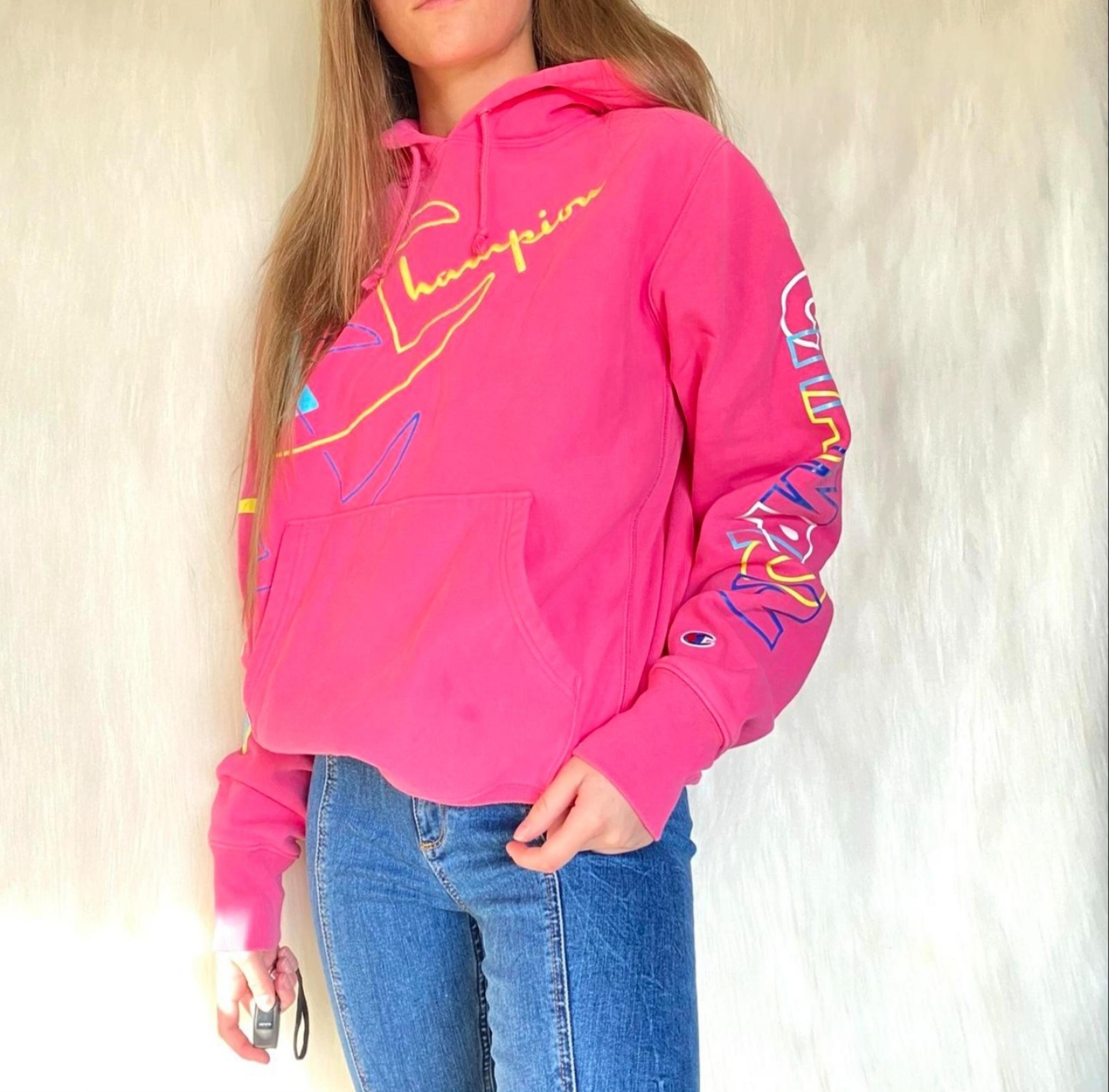 Champion Reverse Weave Hoodie Pink Sunflowers RARE Women’s Size Small