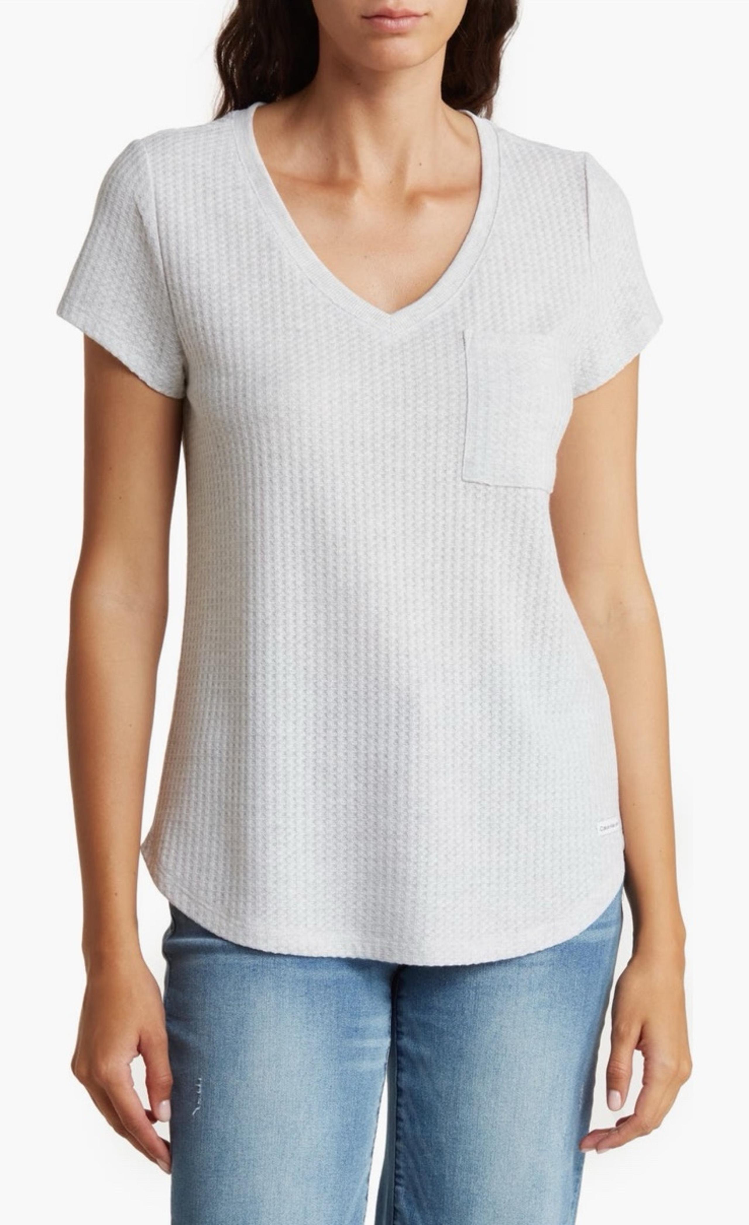 Calvin Klein Waffle Knit Sleeve Pocket T shirt:M