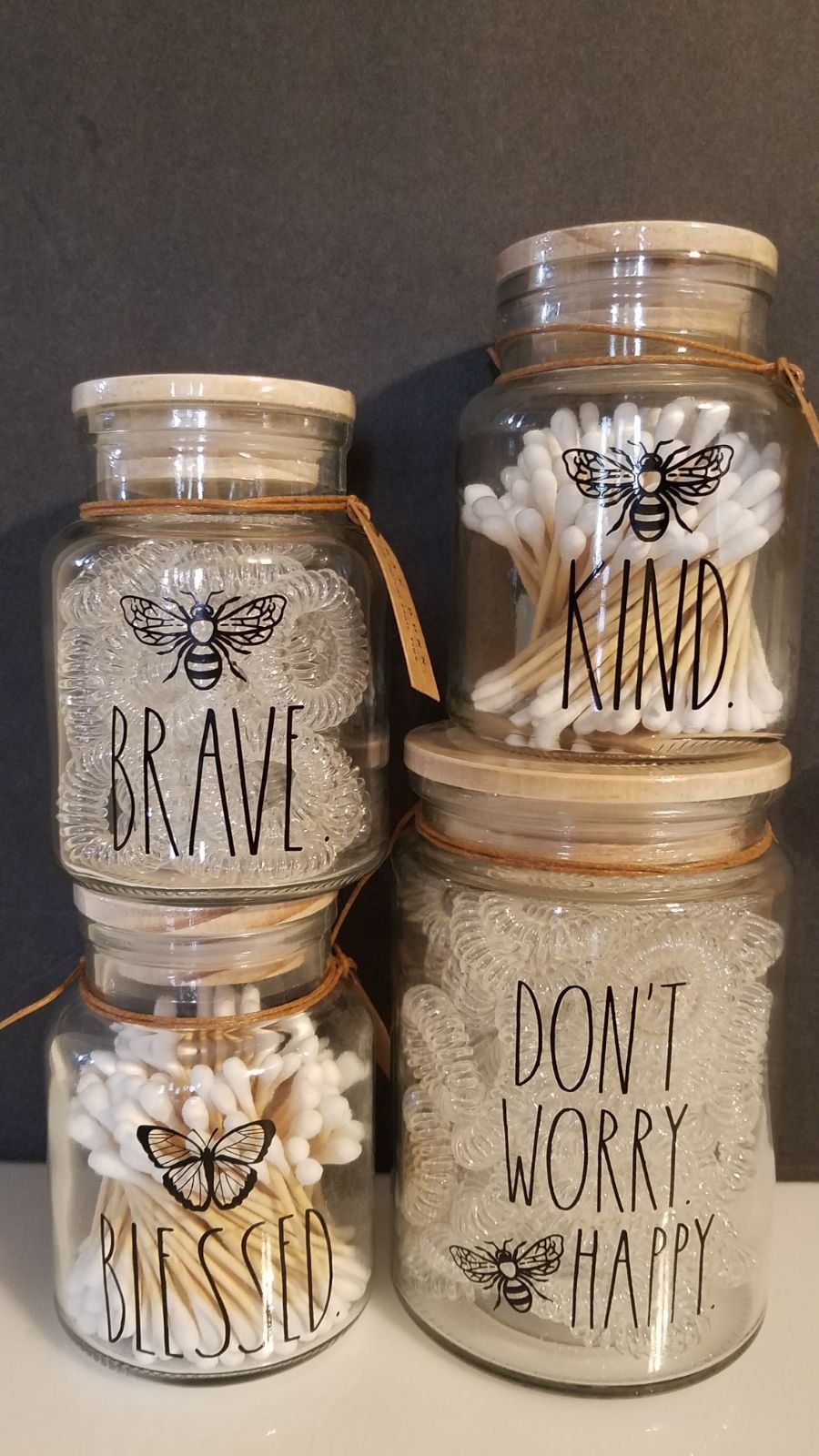 Rae Dunn Bee Lovers Hair accessories jars. Bee