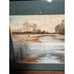 Vintage Water Color River Landscape Painting