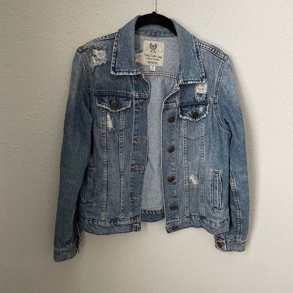 TNS by Tennis Distressed Denim Jacket Size Small