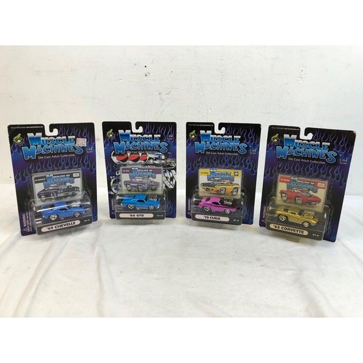 Muscle Machines 1:64 Die Cast Cars Lot of 4 - Cuda GTO Corvette 2000/2001 Muscle Machines 1:64 Die Cast Cars Lot of 4 - Cuda GTO Corvette 2000/2001