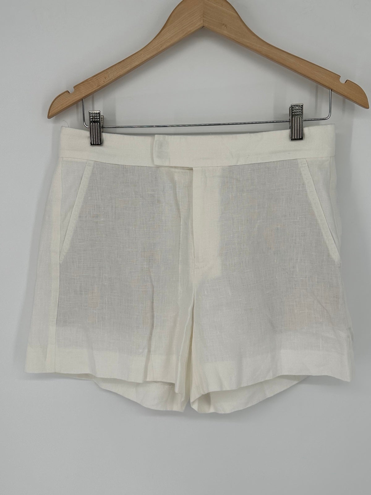 168 Polo RALPH LAUREN Womens 4 Shorts 100% Linen WHITE Slash Pockets Clasp NWOT