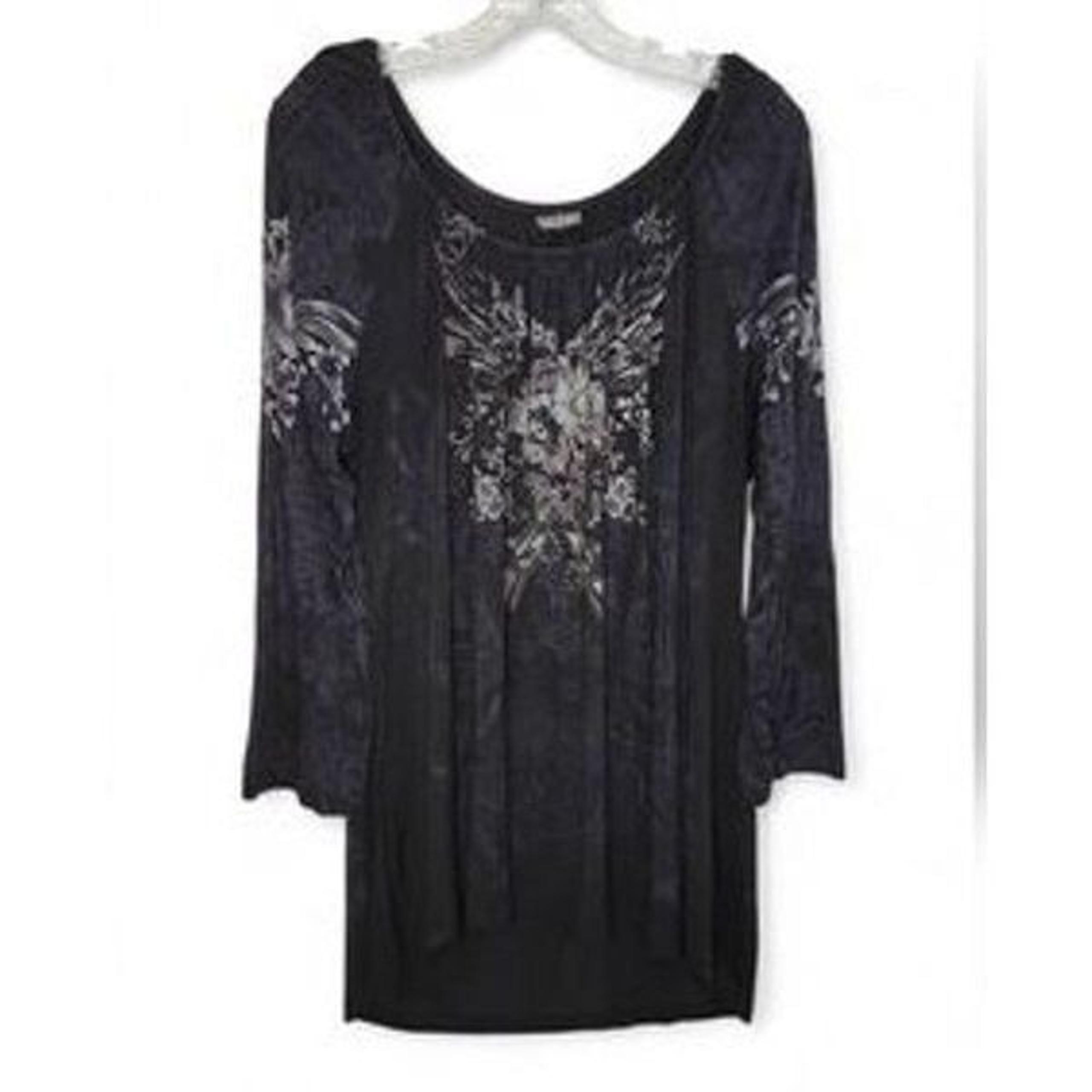 Vanilla Sugar Vintage Black Gray Shirt Top Floral Bling Y2K Embellished Large