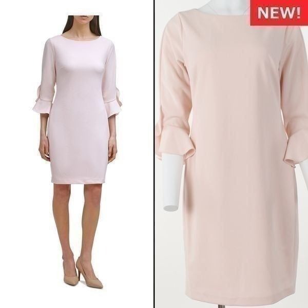 Karl Lagerfeld Paris Scuba Crepe 3/4-Ruffle-Sleeve Sheath Dress