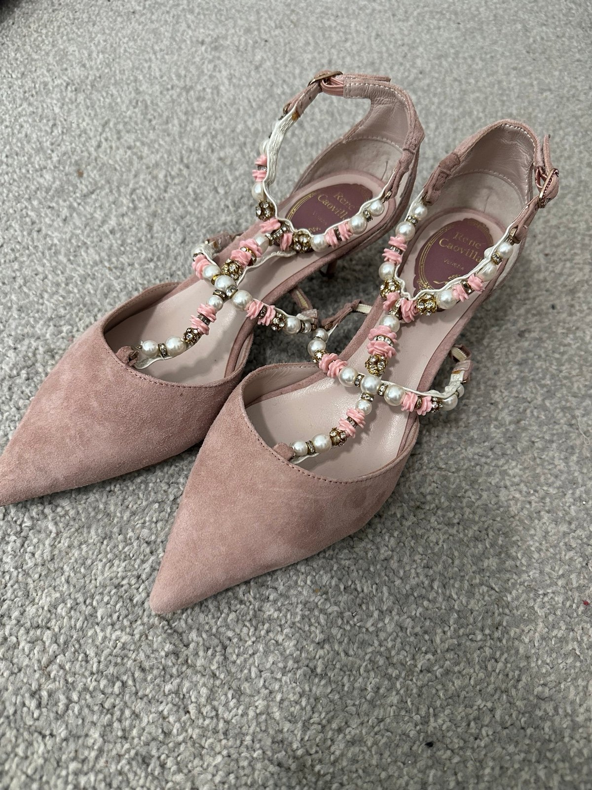 Rene Caovilla Embellished Suide Heels Sz 8