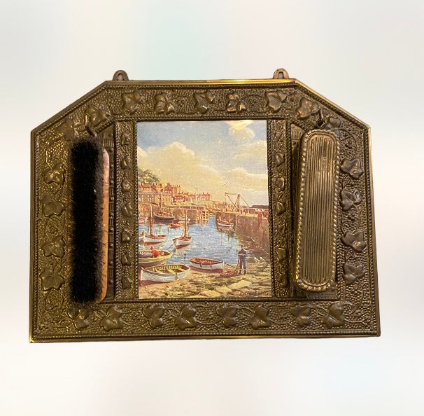 VTG MCM 15x12 harbor water boat scene wall hanger with coat shoe brushes NICE