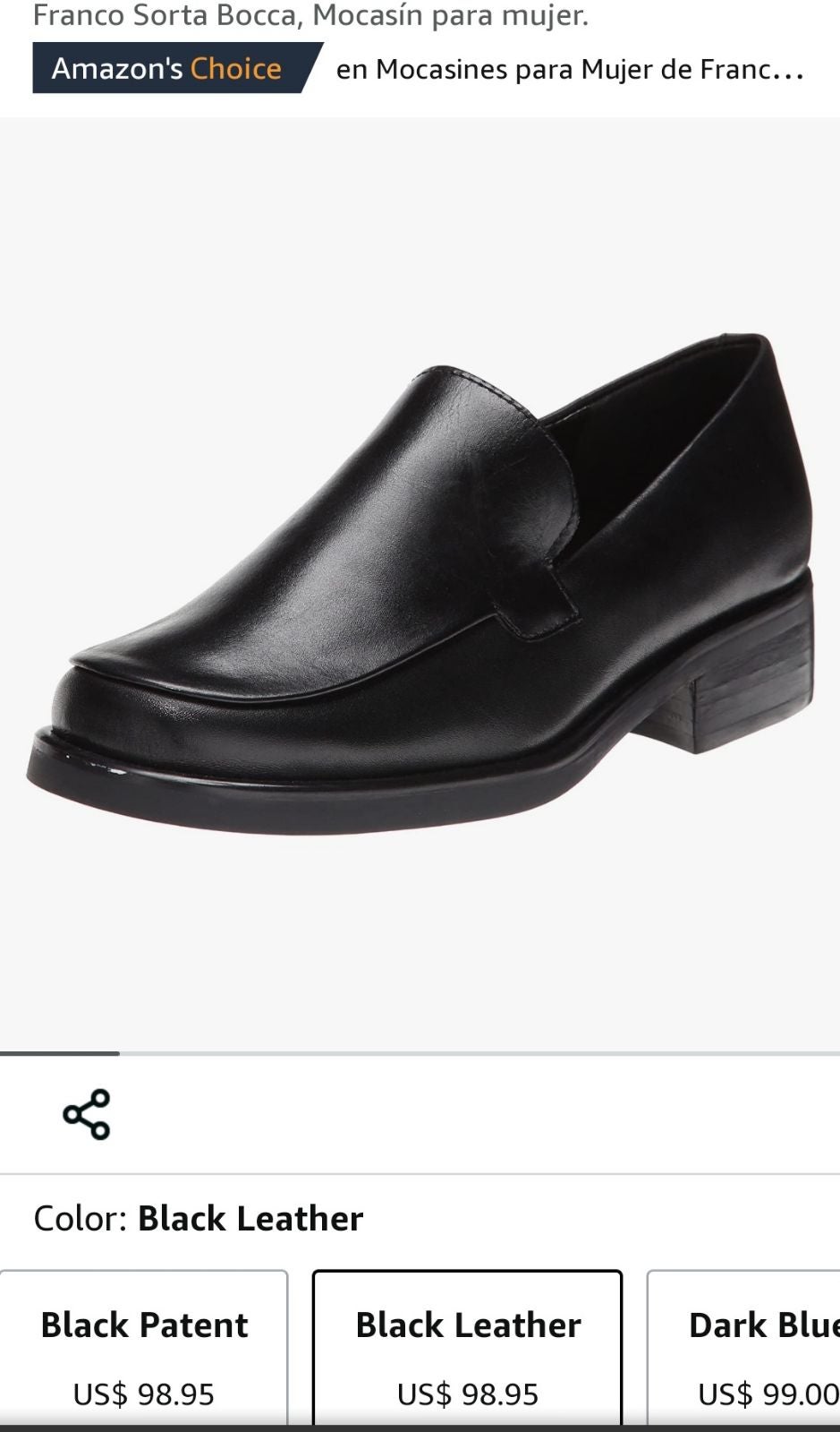 Franco Sarto L. Bocca Slip On Black Leather Women's Loafers Size 8.5 M