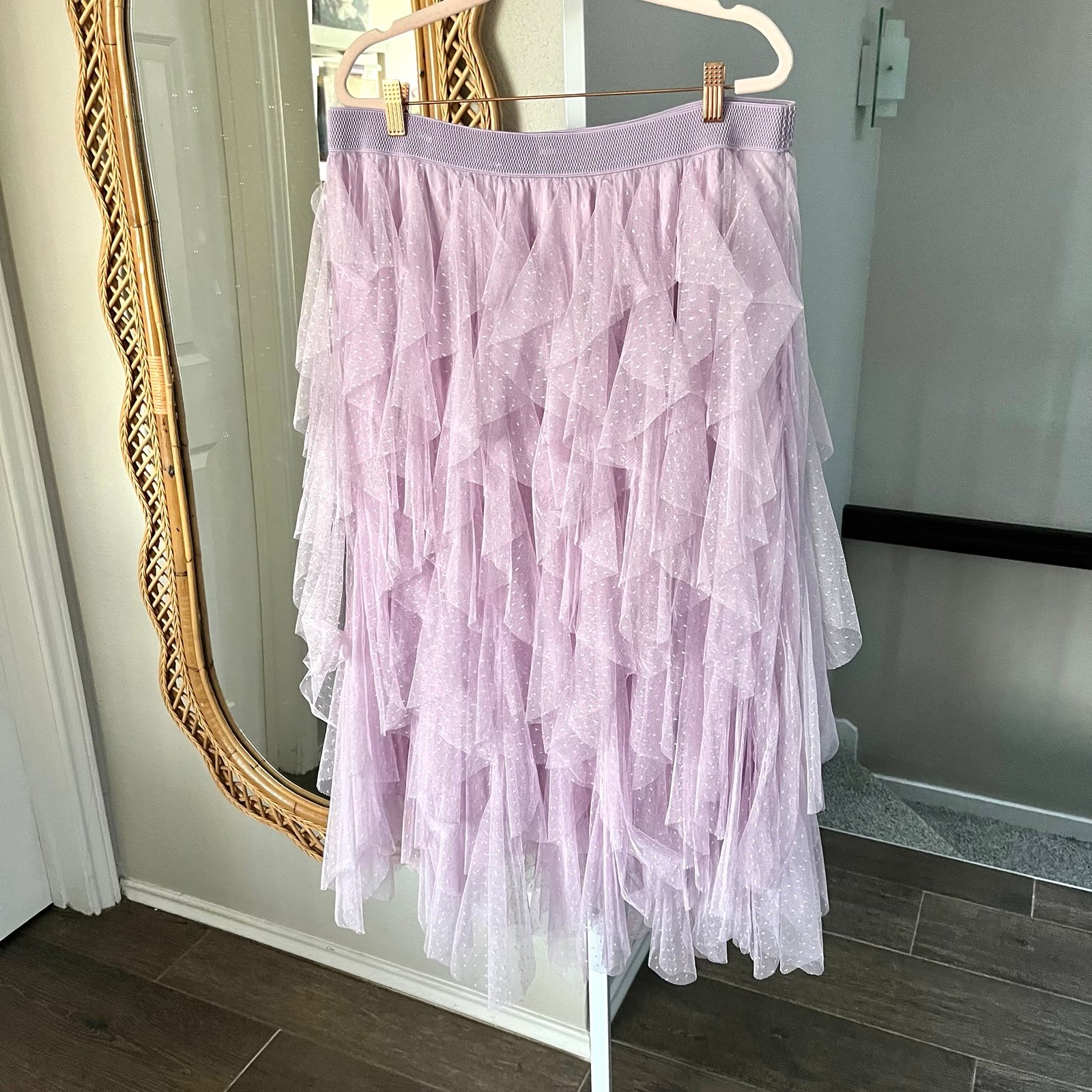 Anthropologie NWT The Chéri Ruffled Tulle Midi Skirt in Lavender