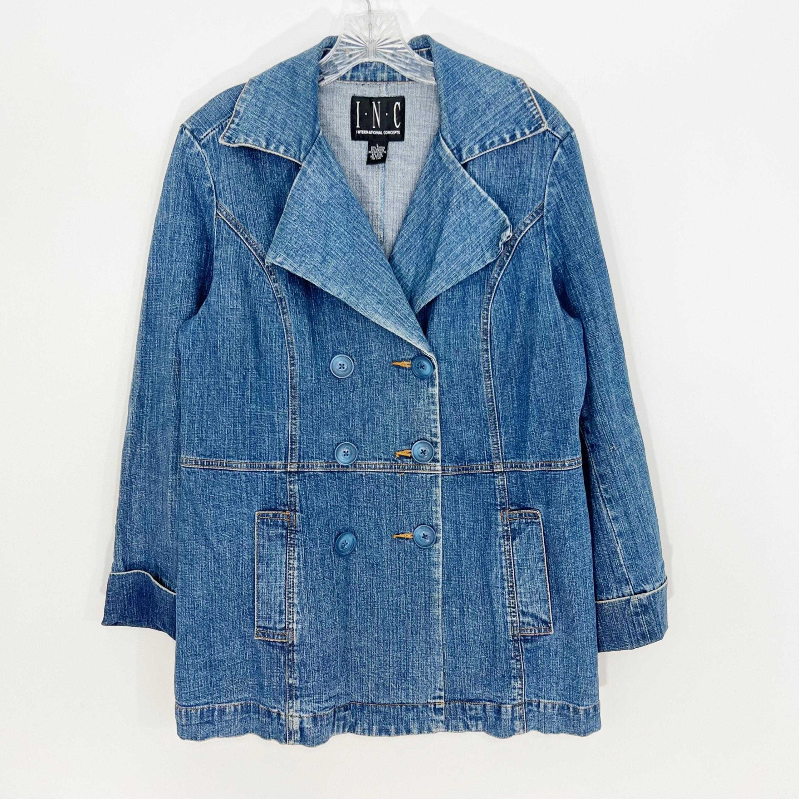 Vintage INC International Concepts Double Breasted Collared Denim Jacket Large