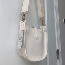 ah dorned White / Crème / Cream Boho Vegan Leather Crossbody with Black Strap