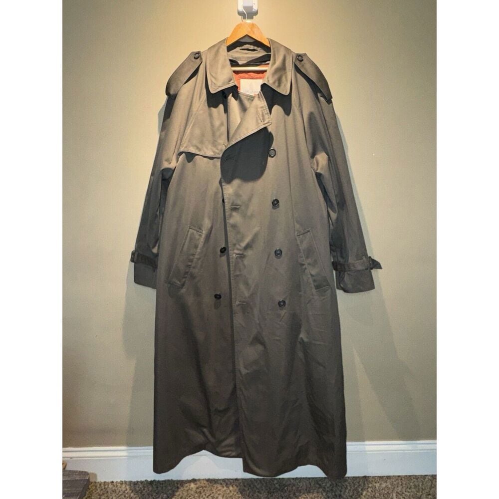 London Fog Mens Size 44 S Double Breasted Cowboy Trench Coat Belted - X-Long