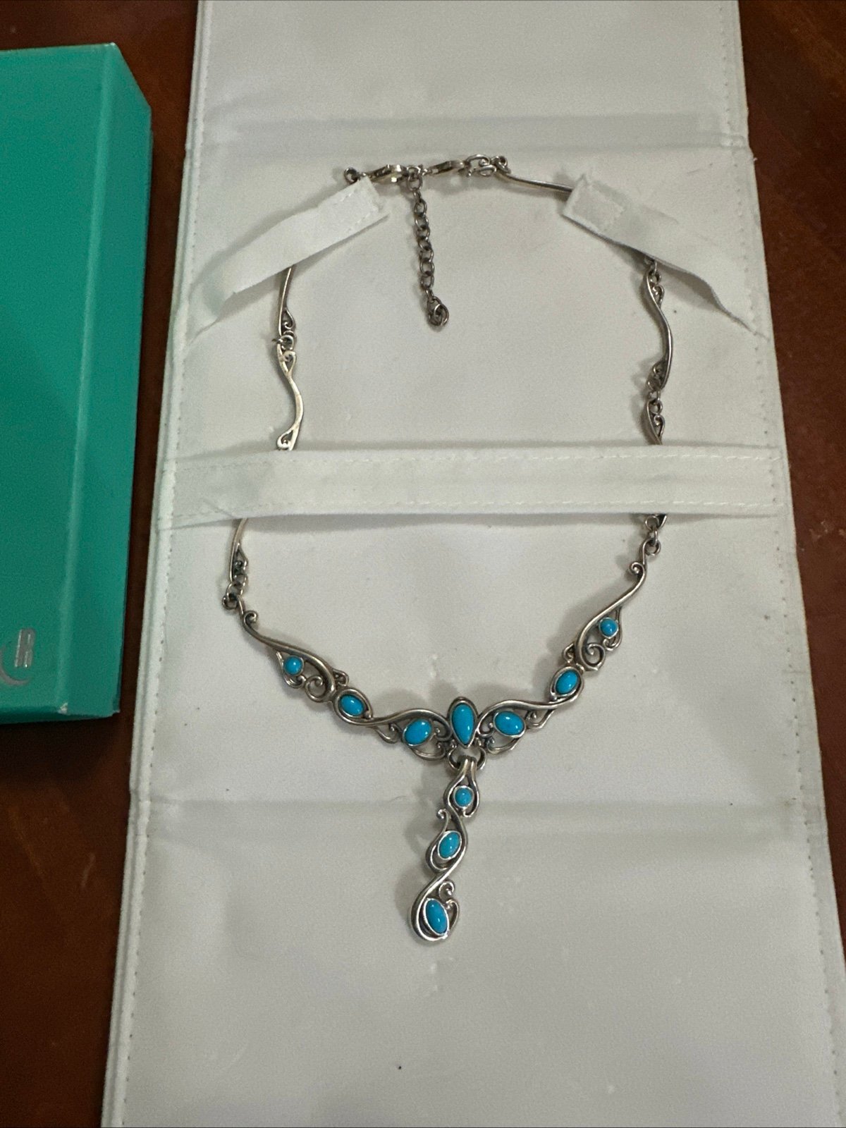 Carolyn Pollack 925 Scrollwork Turquoise Plaque Necklace with Matching Pendant