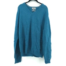 M&S Collection Mens Blue Teal 100% Extra Fine Lambswool Cozy Sweater V-Neck| L
