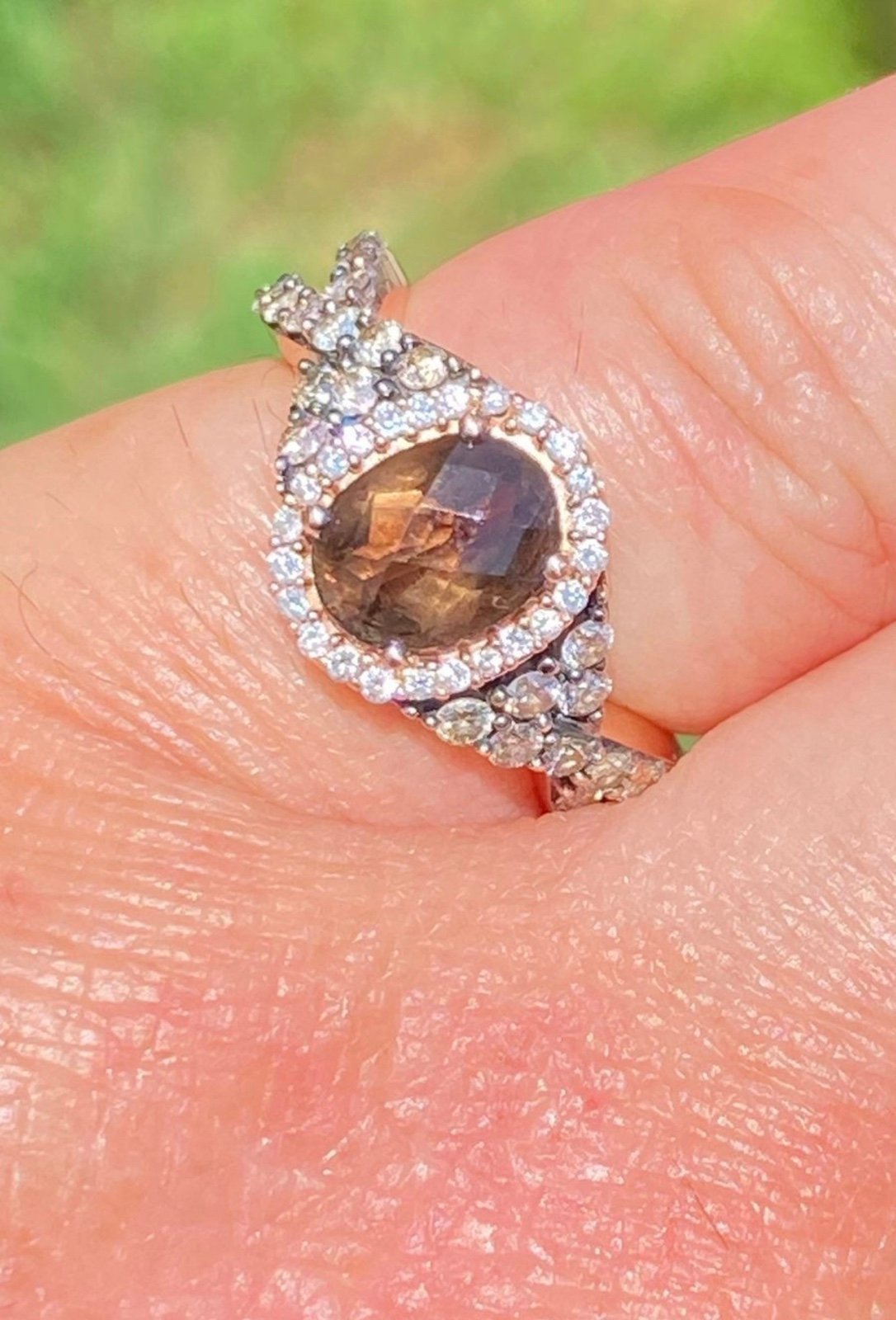 LeVian 14k Chocolate Diamond Smokey Quartz Halo Rose Gold Ring Size 5.5