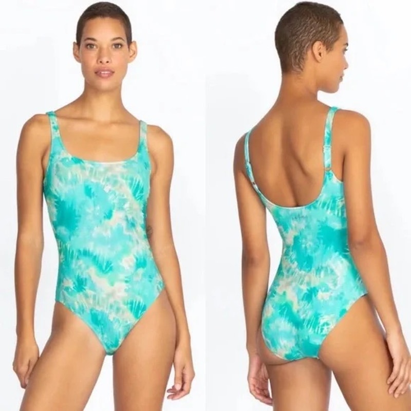 NWT Johnny Was Calme Aqua Keys Turquoise Tie Dye One Piece Tank Swimsuit SZ XL