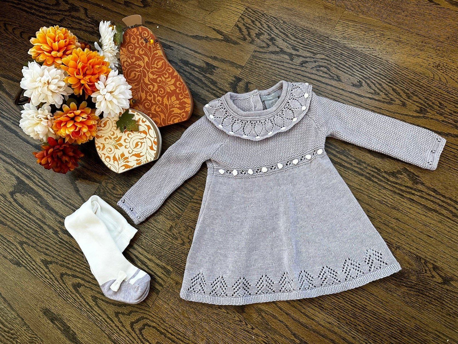 Beautiful Knit Lilac Baby Girl Dress with Tights * Multiple Sizes