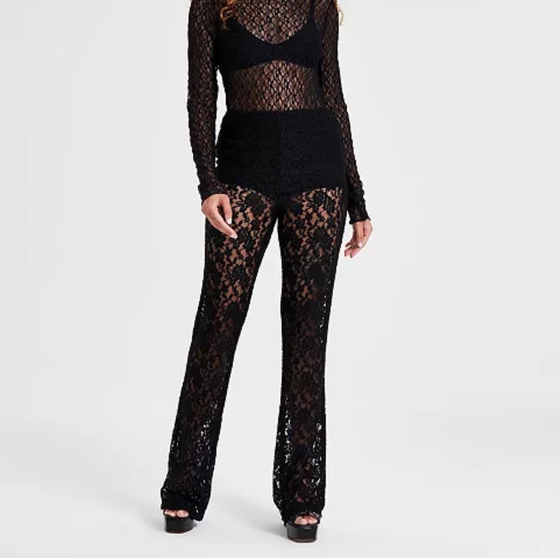 Avec Les Filles Black High Waist Flare Leg Trousers M Retails for 160.