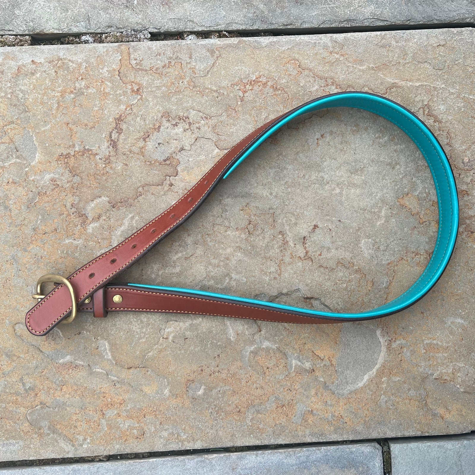 Y2K Brown and Teal Leather Belt
