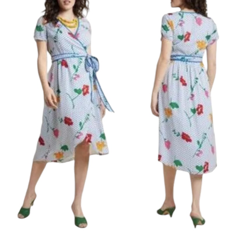 Modcloth Leave Delight On Floral Party Wrap Short Sleeve Dress Size Large