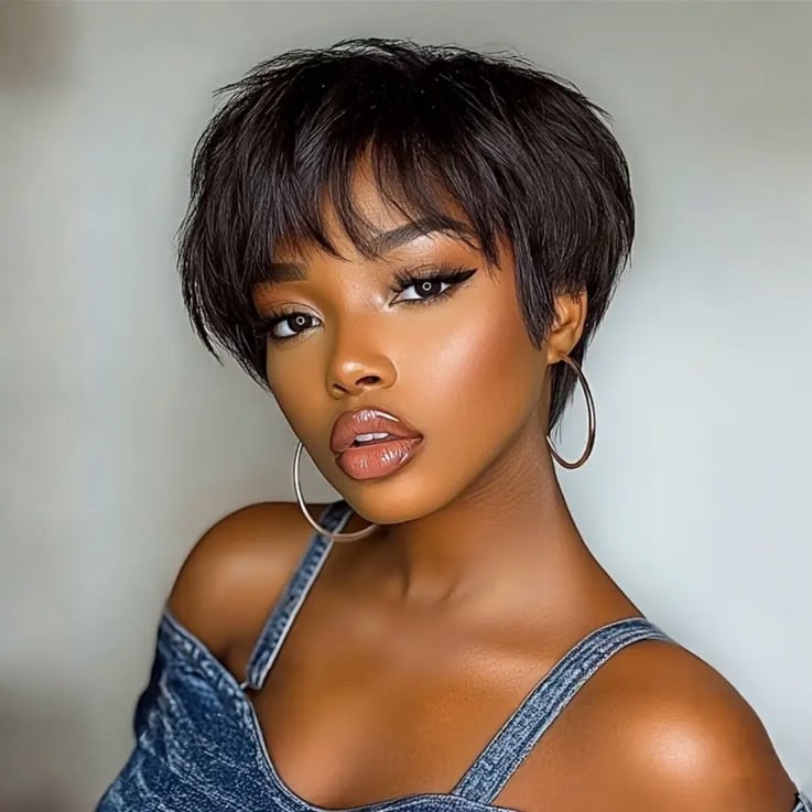 6 Inch human hair wig pixie cut wig