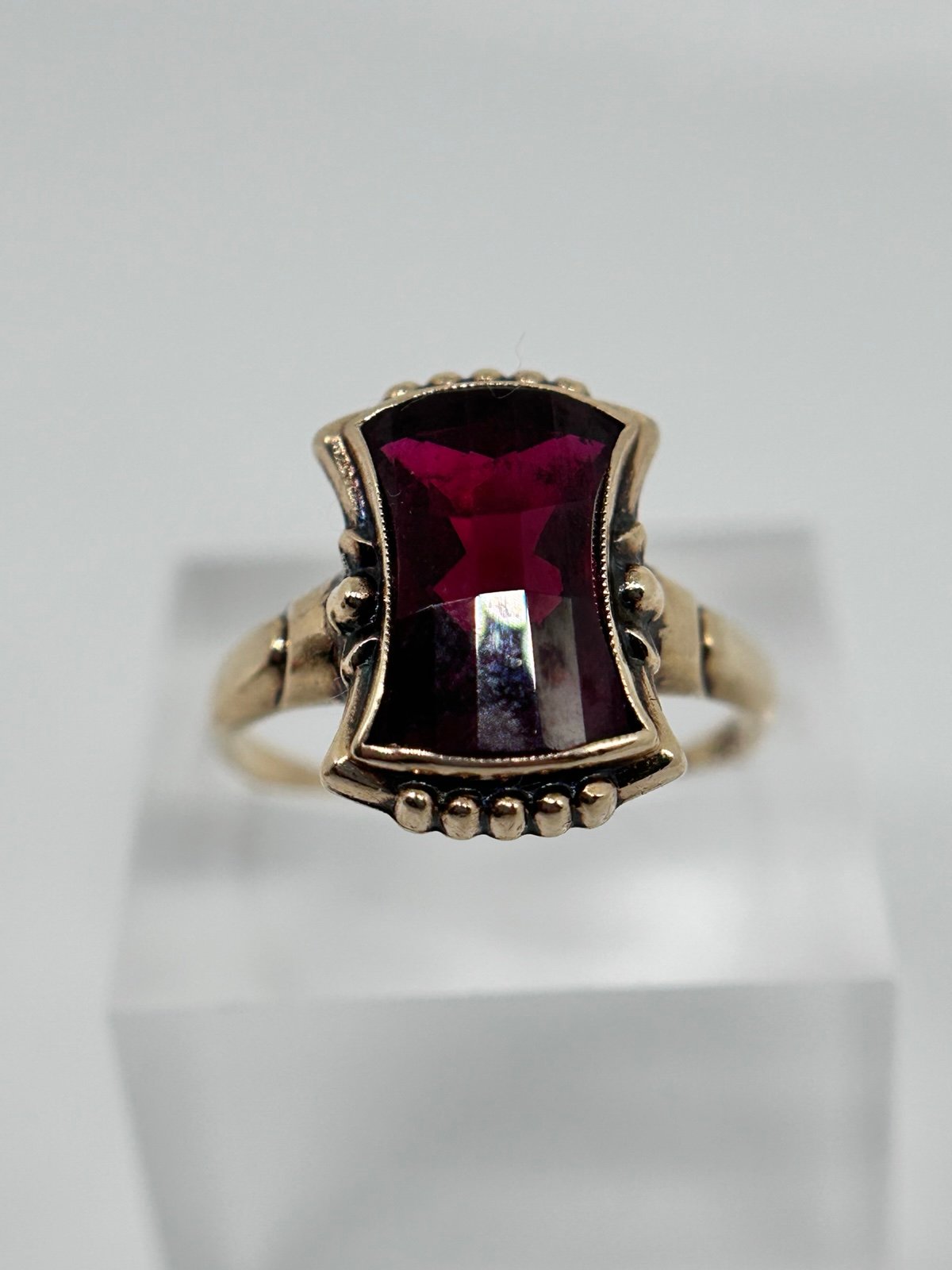 ESTATE SZ7.25 10k YG FANCYCUT @4ct BURMA RUBY DECO 1930s ornate Victorian RING