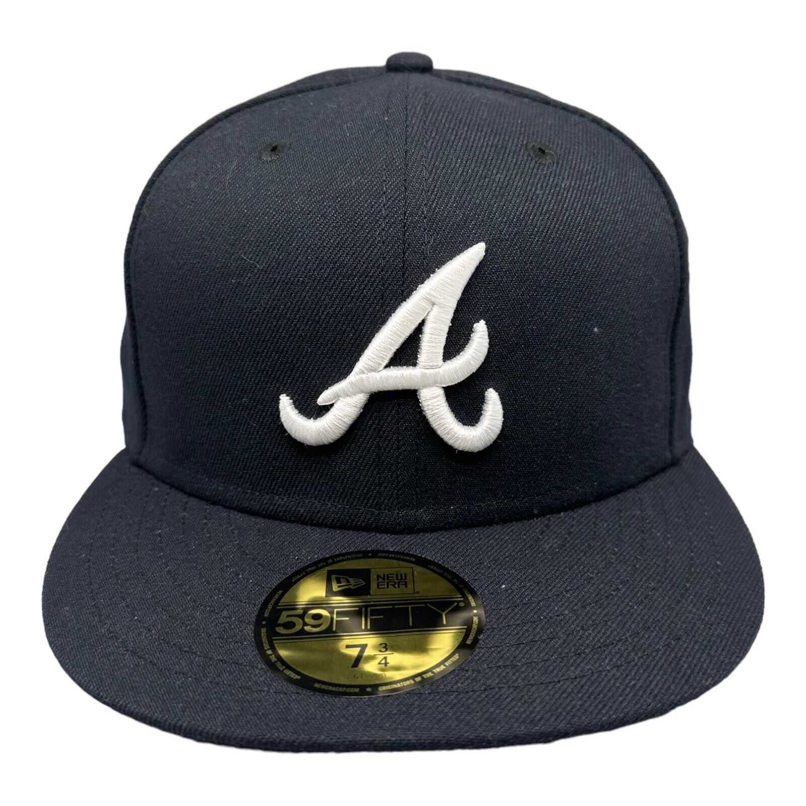 New Era 59Fifty Atlanta Braves Fitted MLB ROAD Navy Cap Men's Hat Sz 7-3/4