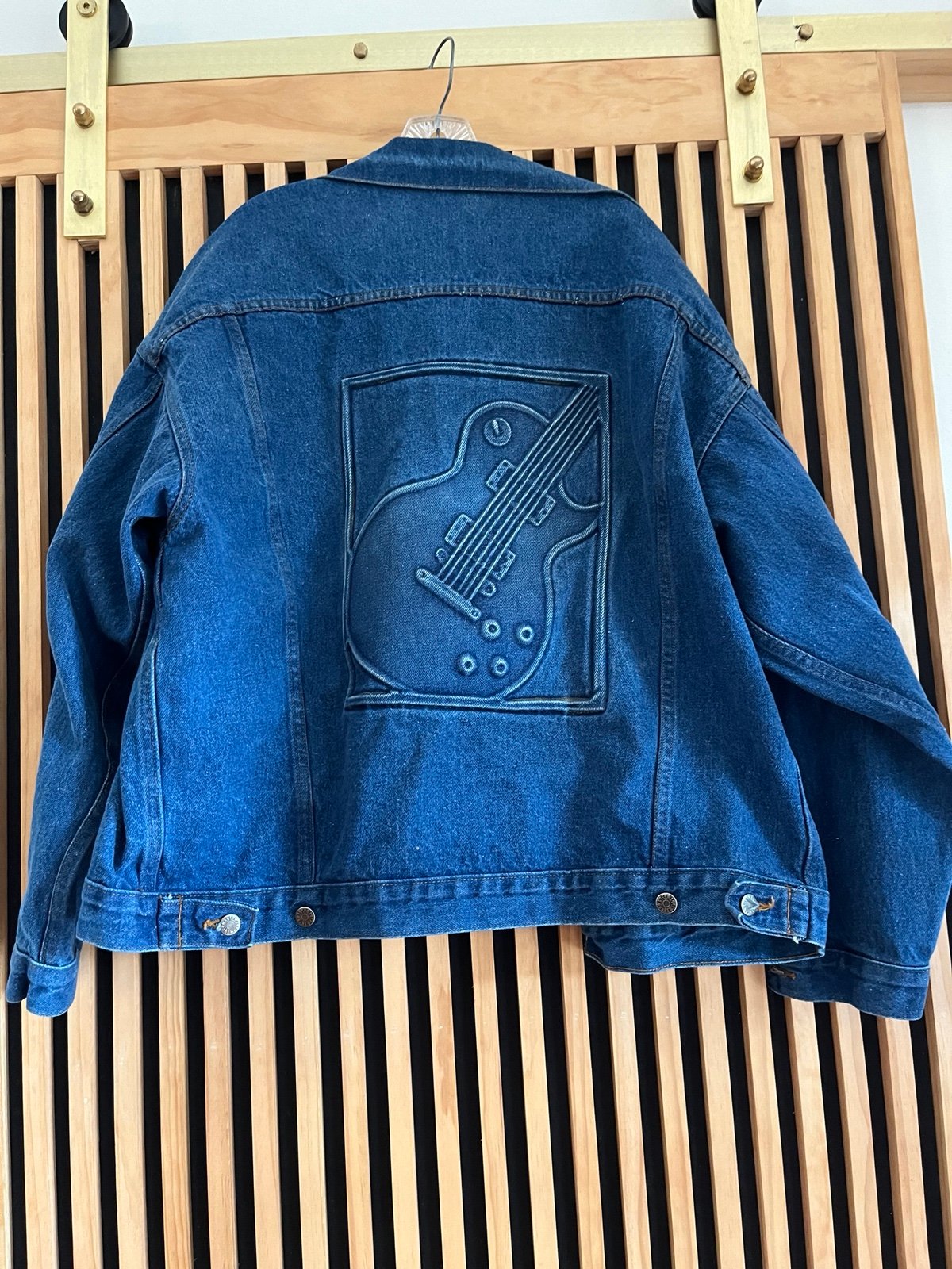 Embossed Rock and Roll Guitar Denim Jacket