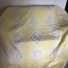 Vintage Yellow and White Embroidered Quilt Full Size