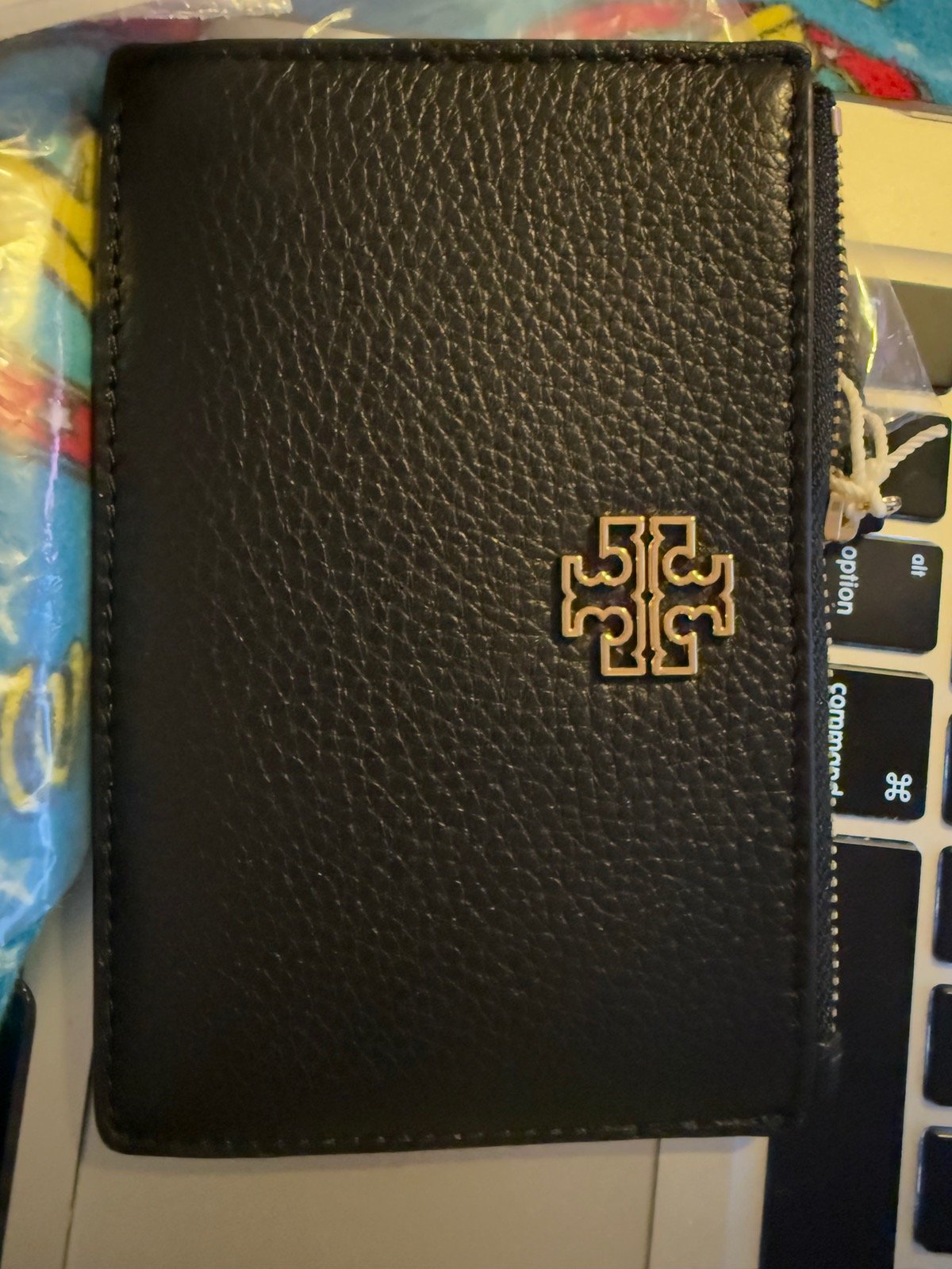 Tory Burch Britten Zip Card Case Black Pebbled Leather NWT