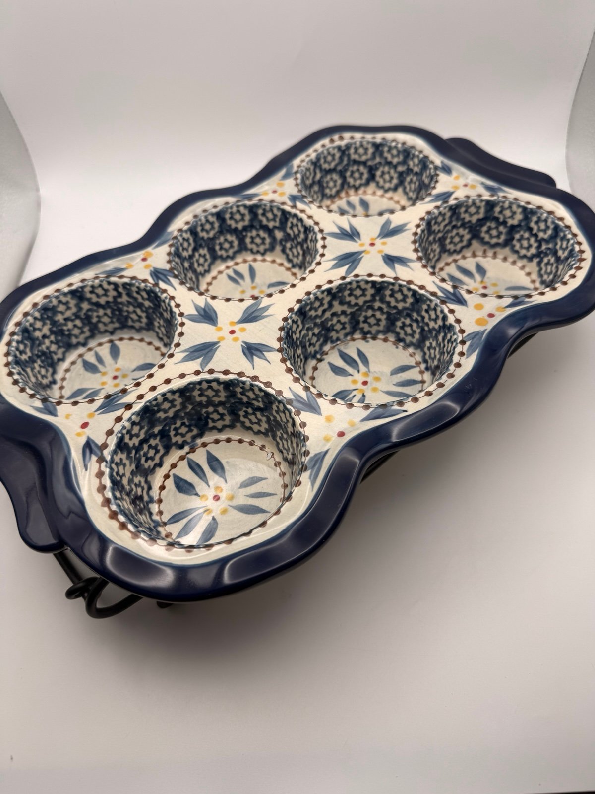 Temp-tations Old World 6 Cup Muffin Pan w/ Wire Rack - Hand Painted Stoneware