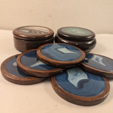 Carved Cedar Wood Agate Geode Crystal Stone Inlaid Jewelry Boxes & Coasters Rare