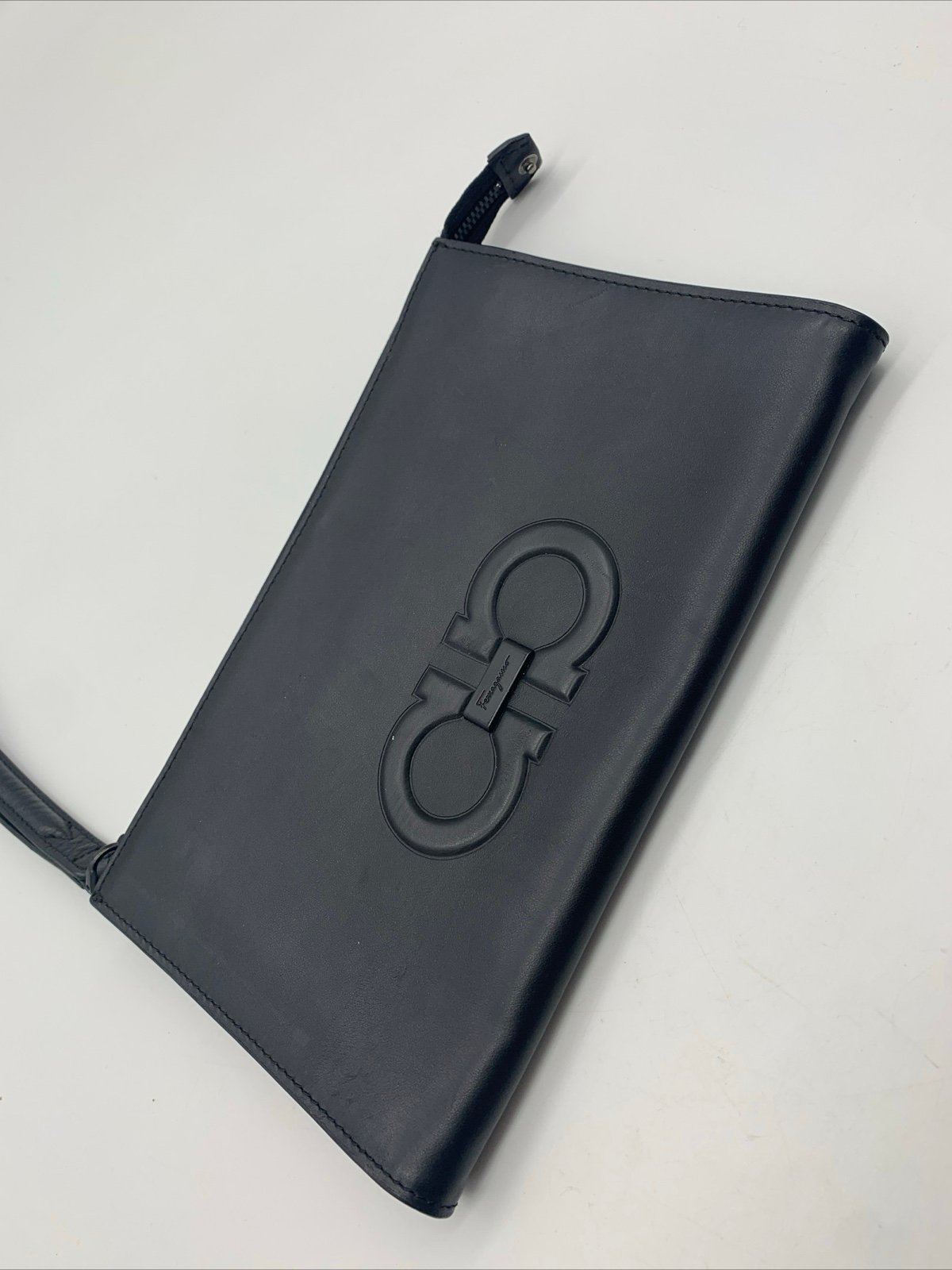 Salvatore Ferragamo Men's Black Leather Logo Embossed Clutch Wallet