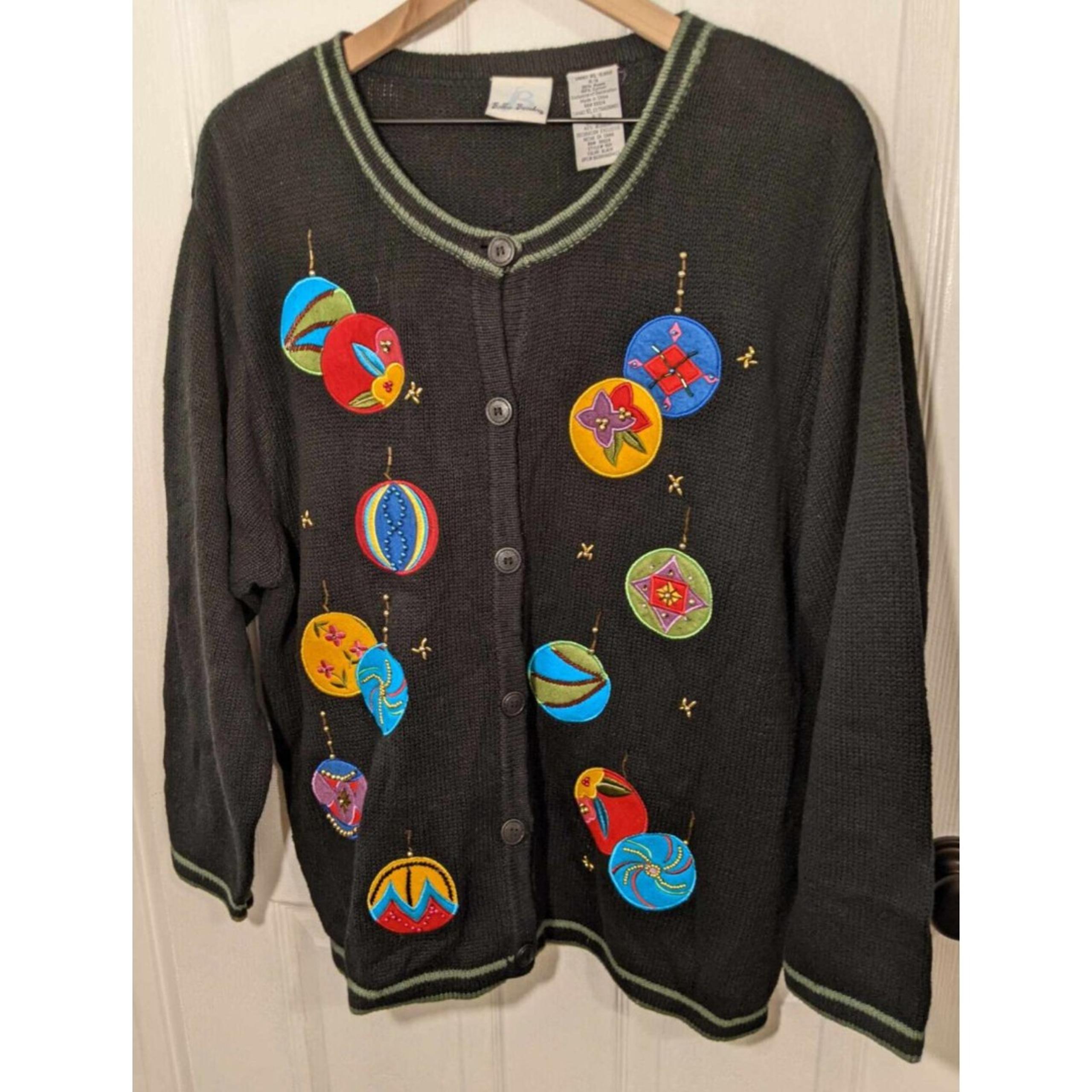 Bobbie Brooks XL 16/18 Christmas Ornaments Ugly Sweater Cardigan