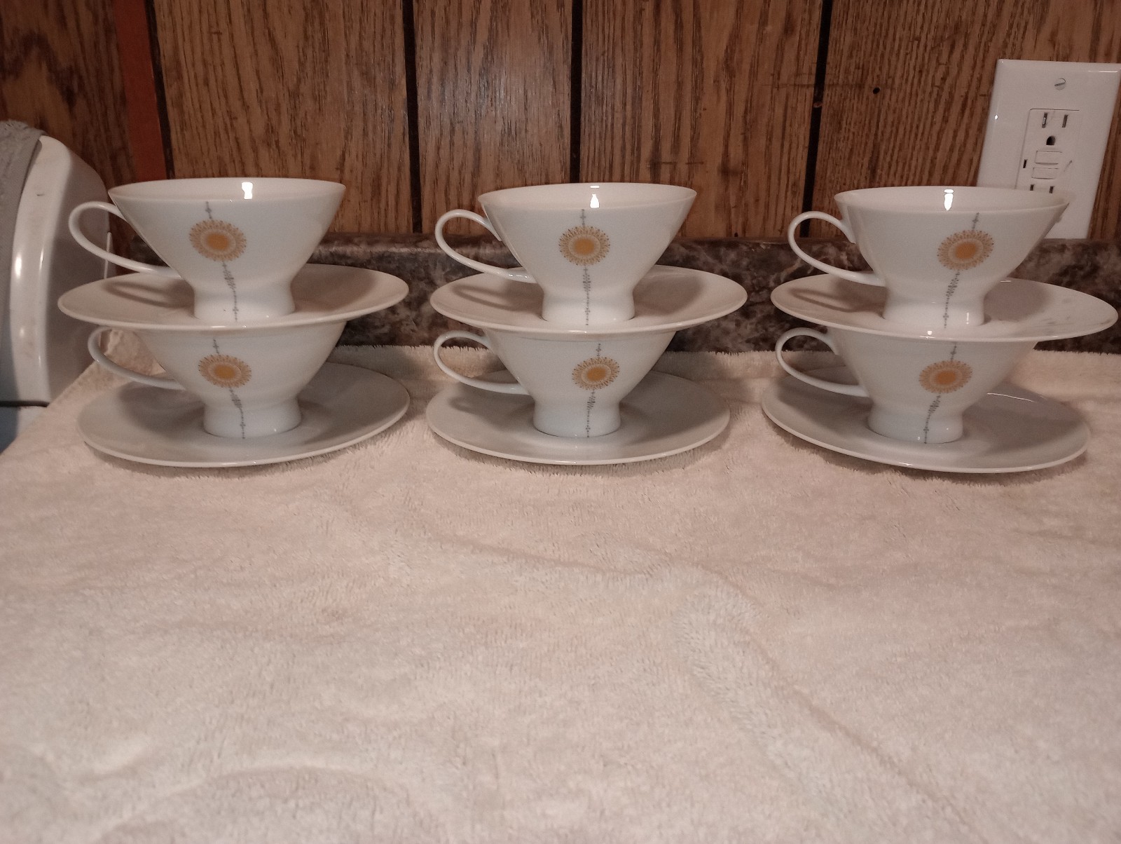 6 Discontinued Rosenthal-Continental Midnight Sun Footed Teacup & Saucer Sets *